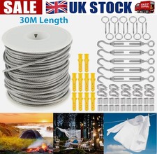30M Garden Fence Wire Rope Kit Turnbuckle Tensioner Strainer For Climbing Plants