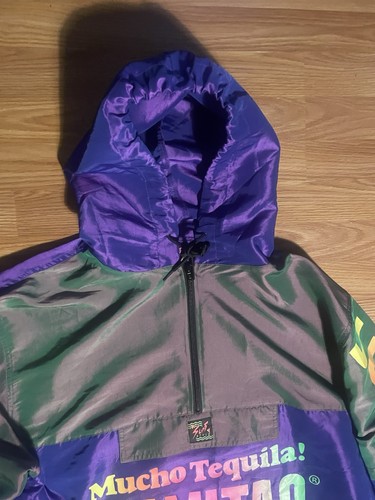 VTG Surf Style Windbreaker Jacket Men XL One Size Iridescent Purple Hood Retro - Picture 3 of 8