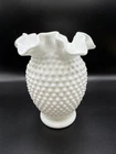 Fenton White Hobnail Milk Glass Double Crimped Vase 6" tall Vintage