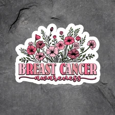 Breast Cancer Awareness Flowers Sticker Vinyl Decal Pink Ribbon Support Hope
