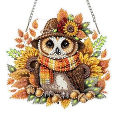 Halloween Sunflower Owl Hanging Diamond Art Kit with Chain 5D DIY Painting Craft