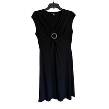 Chaps Womens Black Sleeveless V-Neck Pleated Ring Detail Jersey Dress Size PM
