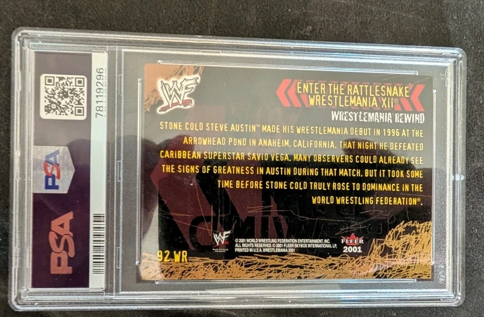 Fleer WrestleMania #92WR Championship Gold Stone Cold Steve Austin 2001 PSA 10 Foto 2 de 4