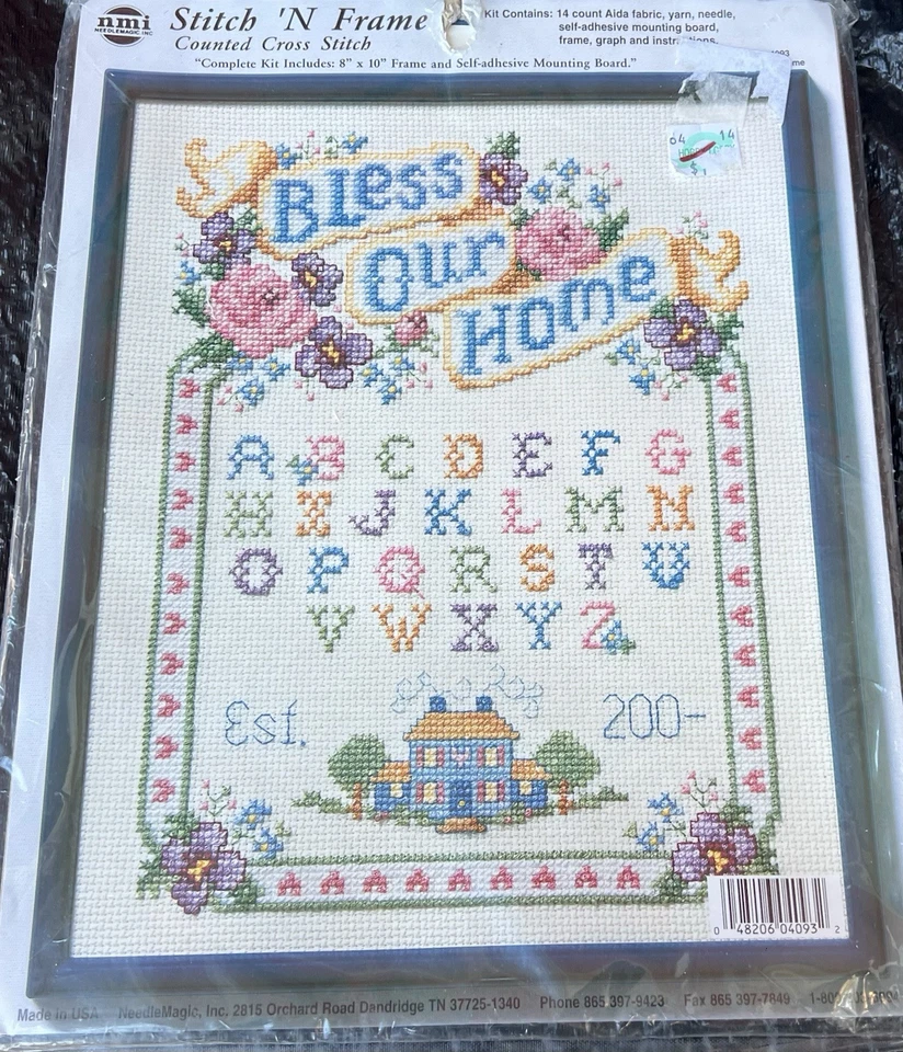 Lindo Amostrador Vintage BLESS OUR HOME Kit de Ponto Cruz Estampado +++ QUADRO 8”x10” - Imagem 3 de 4