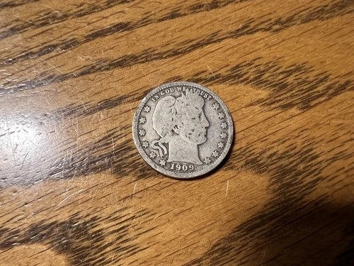1909 Silver Barber Quarter Dollar Vintage U.S. Coin