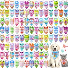 100 Pcs Easter Plaid Dog Bandanas Bulk with Sayings Easter PET Scarf Bibs Adj...