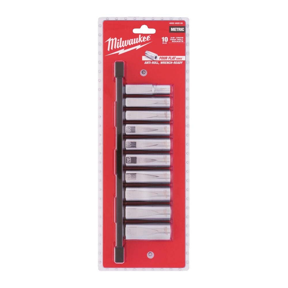 Milwaukee 3/8"" Drive Metric 10 Piece Deep Chrome Socket Set | 4932492509 3/8in.