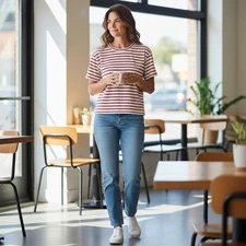 Madewell XXS Boxy Striped T-Shirt Red White Short Sleeve Crew Neck Top NWT $65