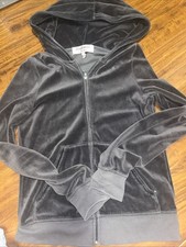 Vintage Y2K Juicy Couture Velour Sweater Hoodie Juicy Dark Gray Womens M