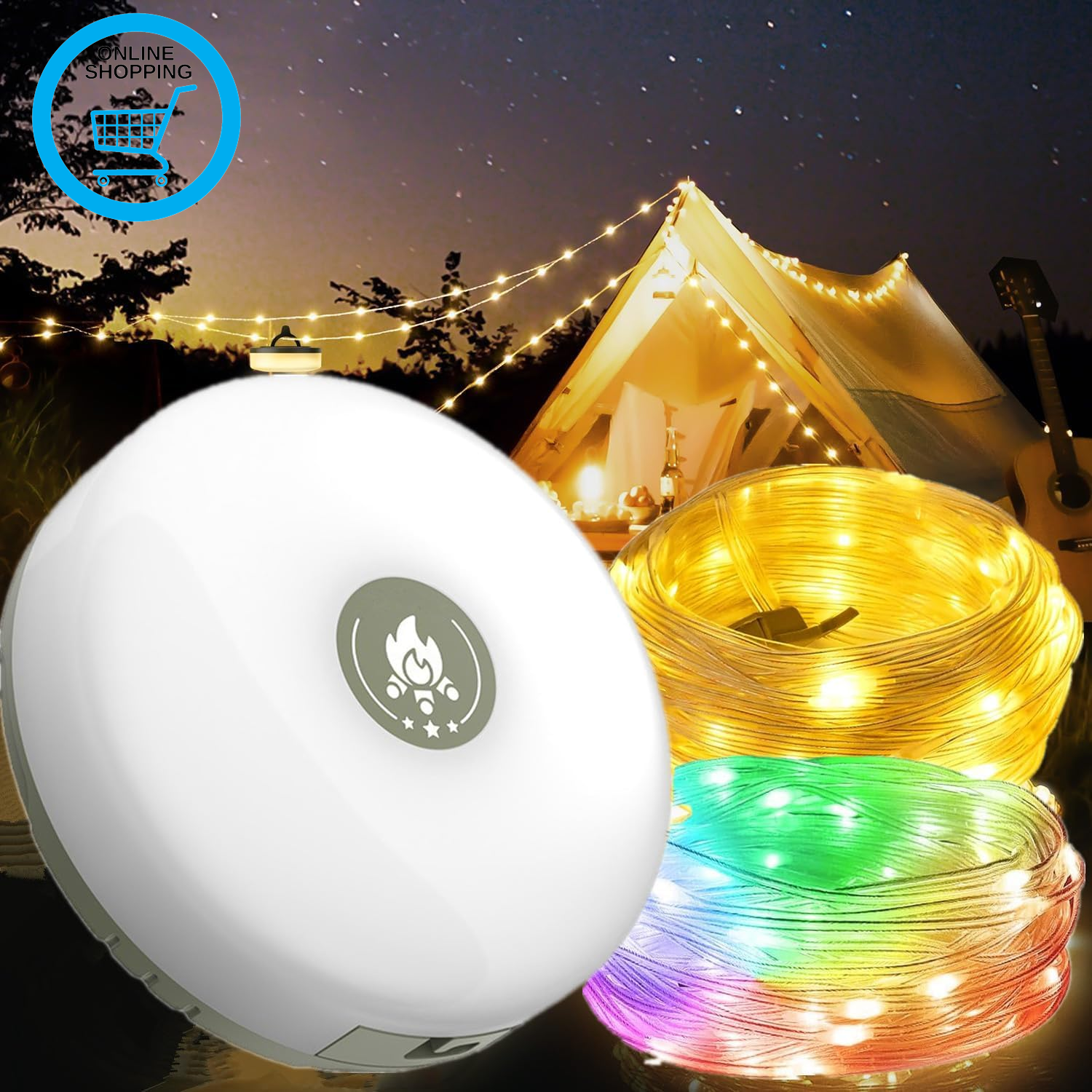 Camping String Lights, 10M Outdoor Colorful Warm Lighting Modes Lanterns with Ma