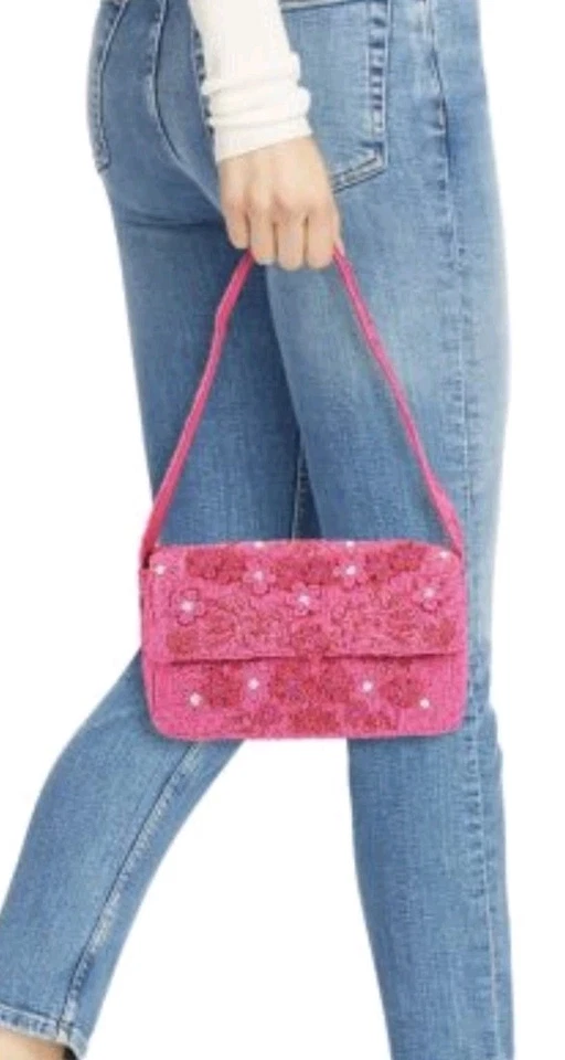 NUEVO CON ETIQUETAS BCBGMAXAZRIA Rosa Completamente Cuentas Cartera Floral Bolso de Hombro Foto 4 de 4