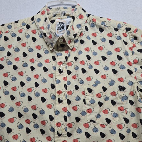 Kennington mens button down shirt tan all over geometric print size L - Picture 2 of 8