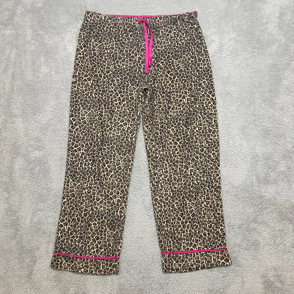 Conjunto de pijama ANNE KLEIN 3/4 manga cropped estampa de leopardo acabamento rosa algodão tamanho XL - Imagem 3 de 4