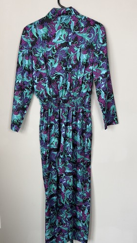 Vintage Joan Walters Floral Paisley Swirl Teal Purple Jumpsuit Romper 6 S - Picture 7 of 15