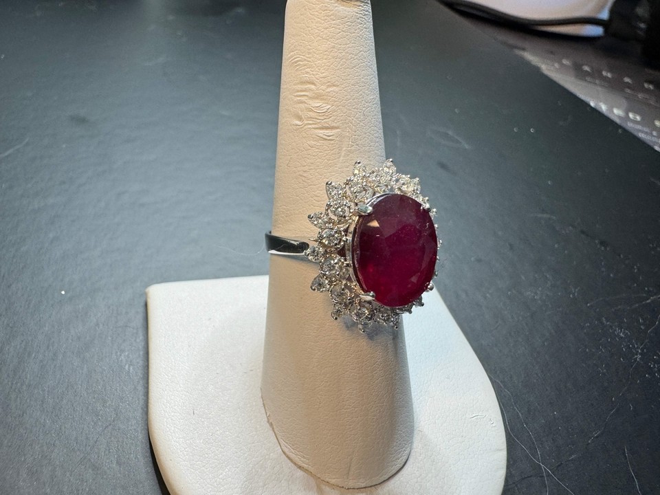 Gorgeous Estate Statement Piece - 14K Ruby Diamond Halo Ring | eBay
