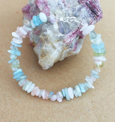 Splitter-Armband Mit Rosa Morganit (Beryll) - Elastisches Schmuckstück Mit Zertifikat