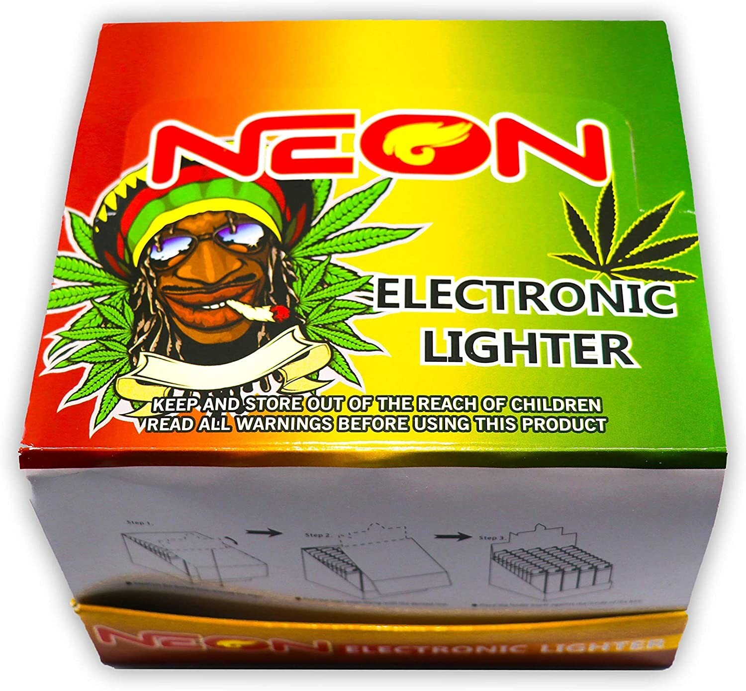 Rasta Neon Electronic Disposable Lighters, Wholesale Pack of 50- Assorted Colors