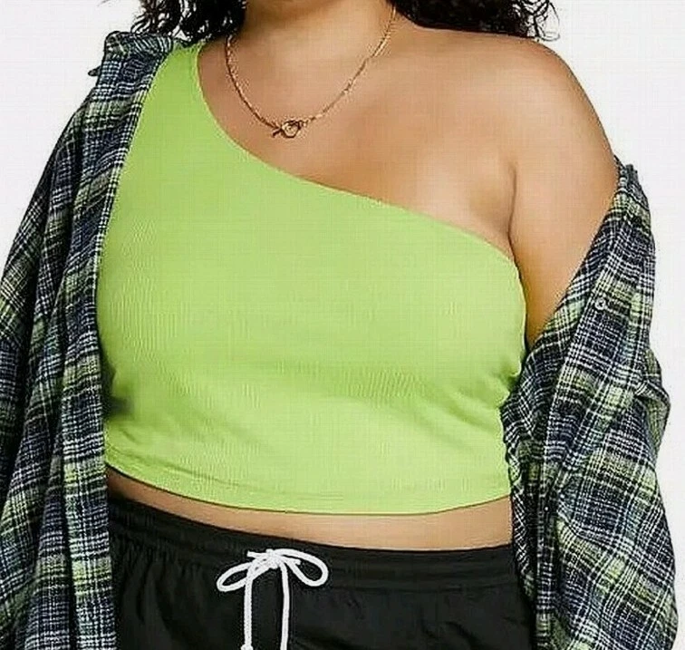 Nordstrom BP. Women s Tank Green 1X Ribbed One Shoulder Cropped New with Tags