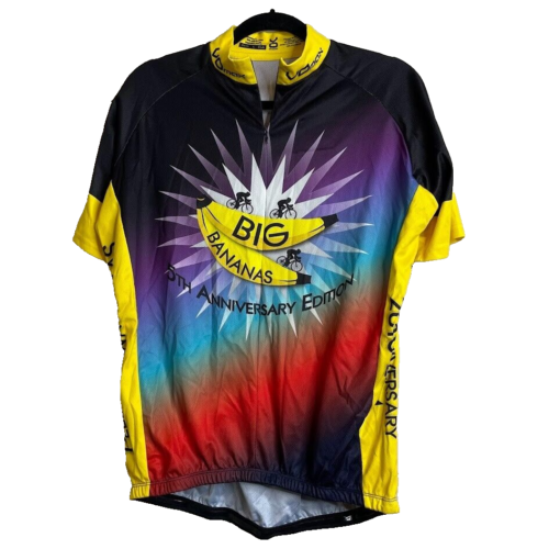 VoMax Mens Multicolor Size Large Full Zip Cycling Bike Shirt 2014 Big Bananas