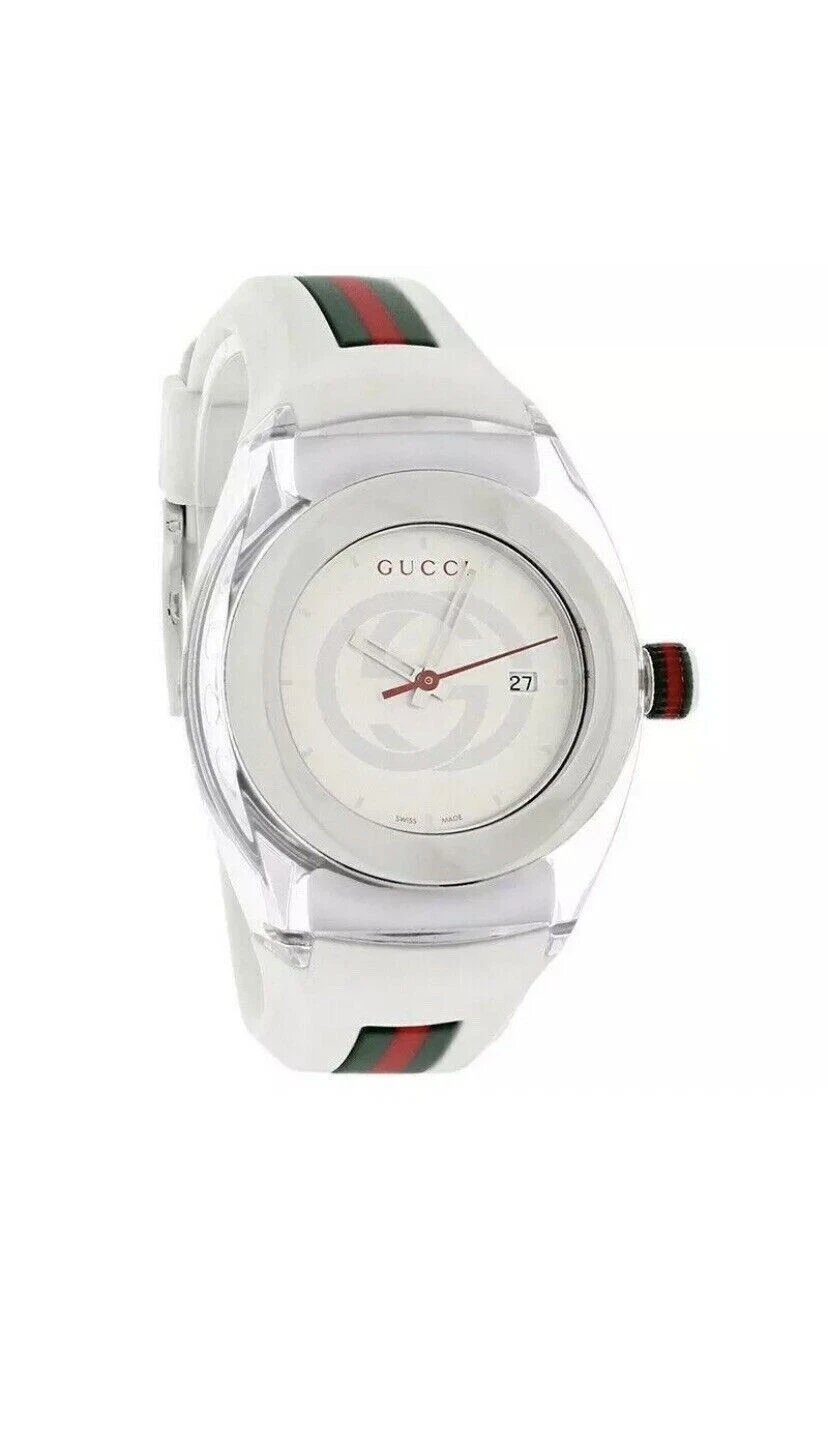 Gucci Sync L YA137302 White Dial Rubber Strap Women's Watch