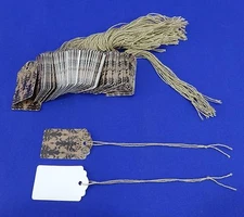 100 Distressed Damask Designer Print Scalloped Merchandise Strung Price Tags