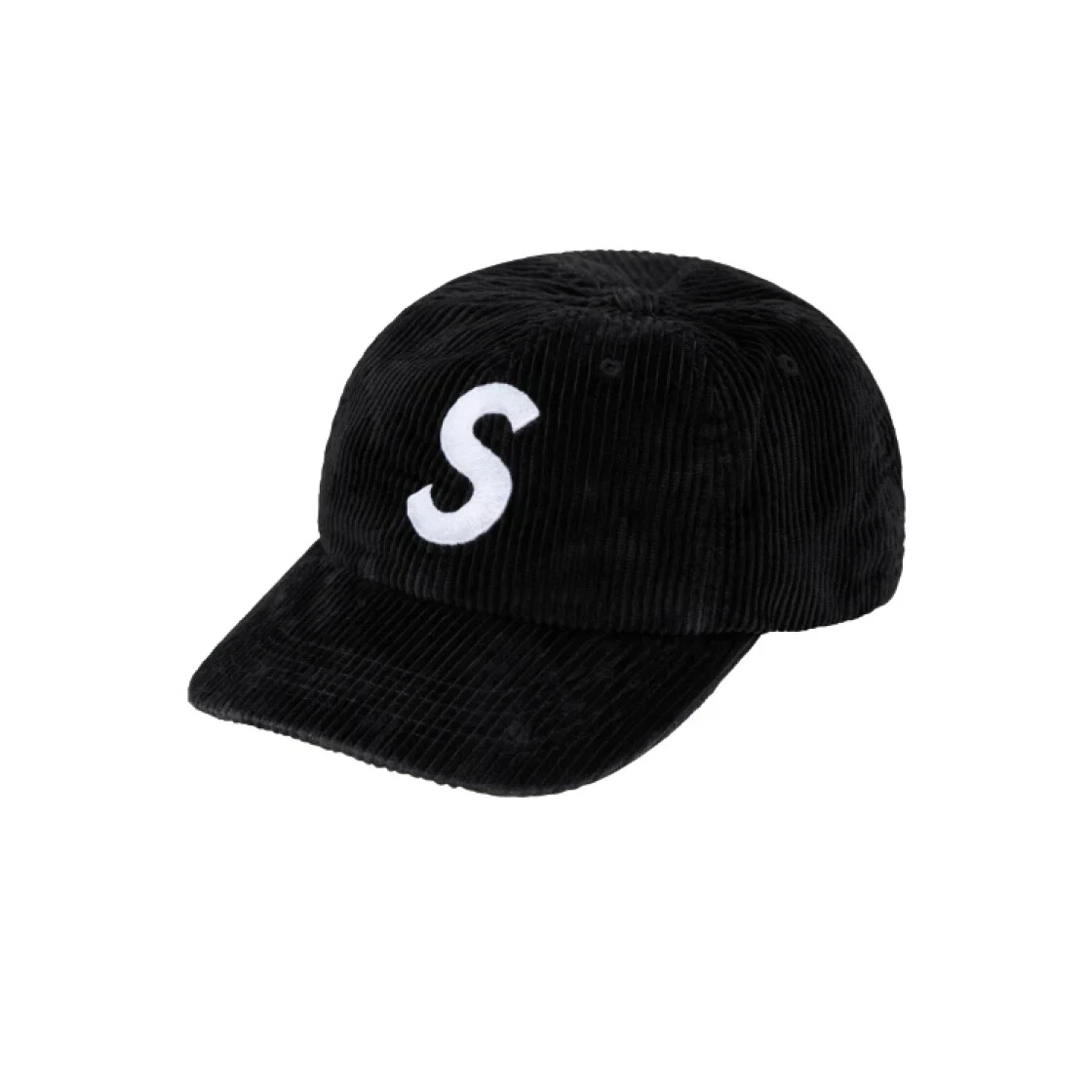 Supreme velours côtelé logo S 6 panneaux noir   24FW  
