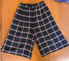 M Vintage Wide Leg Plaid Gauchos Culottes Wool Black Red Crop Capri Pants Skirt