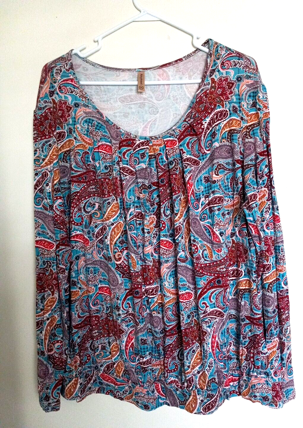 Anymeet Womens 3XL Peasant Blouse Multicolor Paisley Pullover Top
