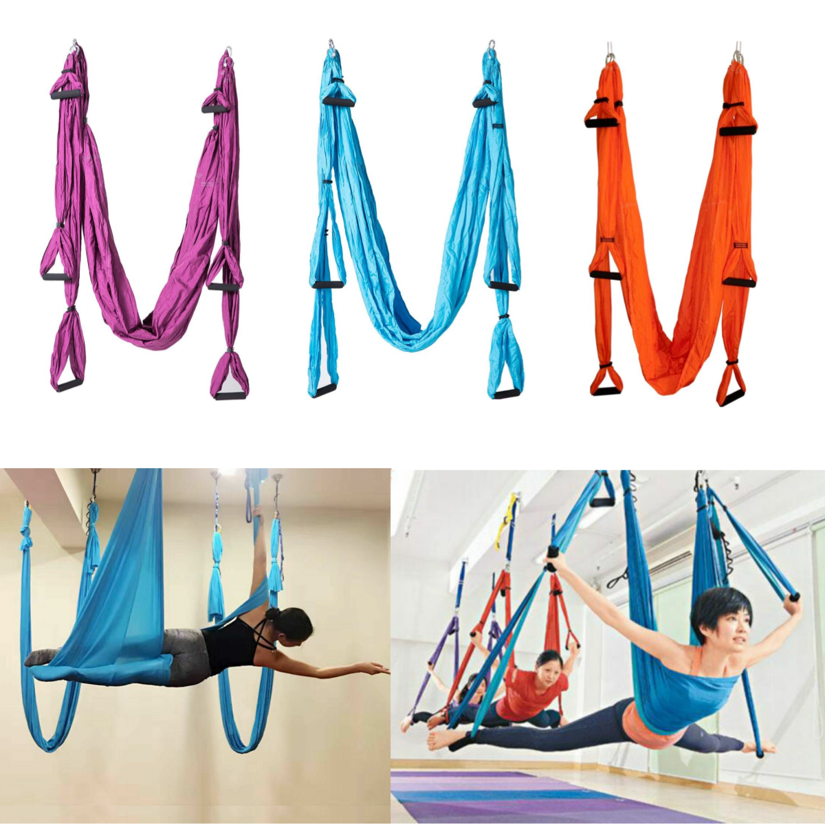 VEVOR 6M Luftyoga Hängematte Set Luftyoga Trapez Schaukel Zubehör Luft Yoga Ständer Aufhägung für Yoga Anti-Schwerkraft(Weiß