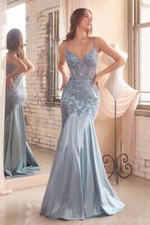 FORMAL SLEEVELESS STRAPPED MERMAID SATIN GOWN EMBROIDERED W/ LACE SEQUINS