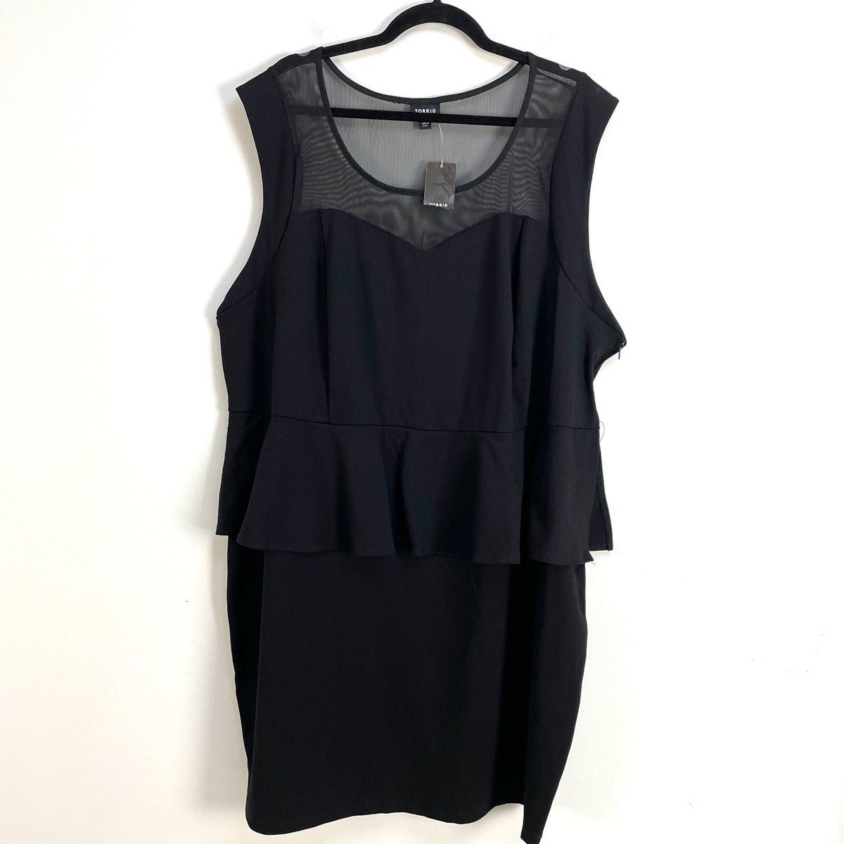 NEW Torrid Plus 5X Black Peplum Dress Mesh Sweetheart Neck Sleeveless Sheath