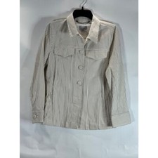 Marella Sport Women's Button Down Striped Tan/white Shirt Jacket Sz 10 Us