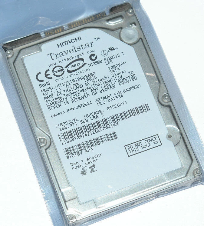 Hitachi 100GB 7200RPM 16MB 2.5" SATA Laptop Hard Drive HTS721010G9SA00 - Image 3 of 4