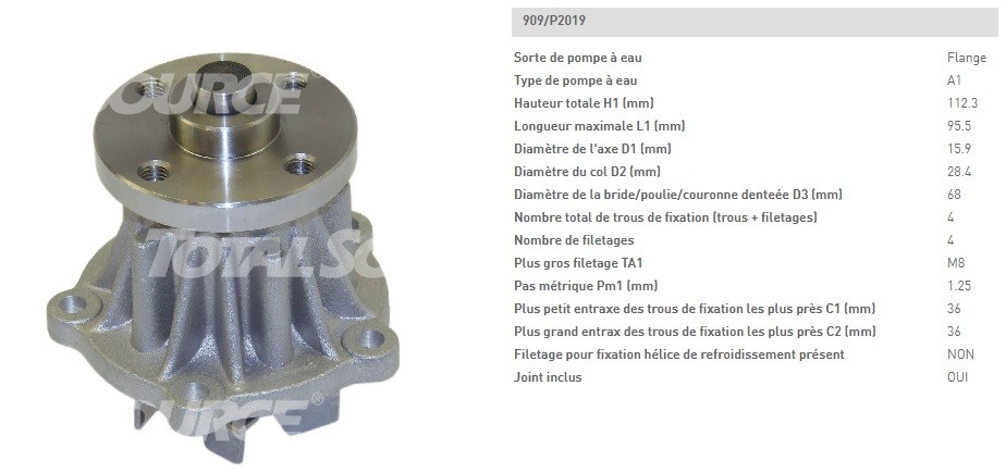 Pompe à eau Toyota 4Y pour chariots élévateurs séries 5 et 6 modèle 405 FGF