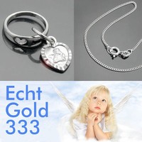 Baby Taufe Herz Im Ring Schutzengel Taufring Weiß Gold 333 Mit Kette Silber 925