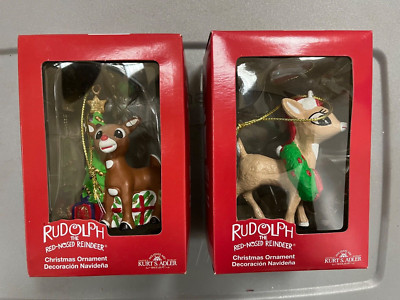 Set of 2 Kurt Adler Rudolph The Red Nosed Reindeer Ornaments Brand New ...
