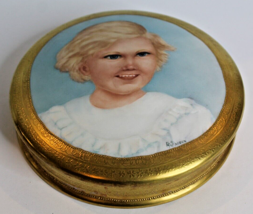Vintage Limoges Frankreich handbemalt Porzellan Kommode Schmuck Box Kinderporträt