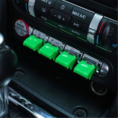 4X For 2015-2022 Ford Mustang ABS Green Dashboard Navigation Button Trim Cover
