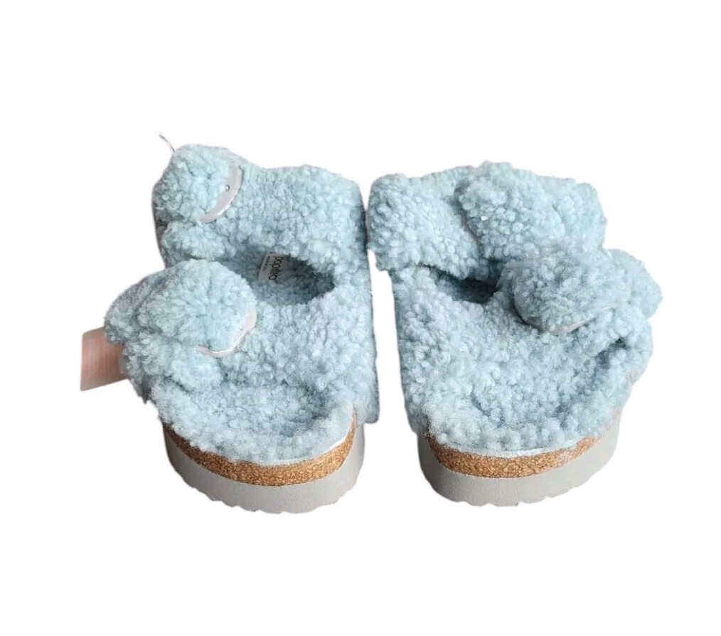 New BIRKENSTOCK Papillio 40 Faded Aqua Arizona Big Buckle Platform Teddy Sandal image 2