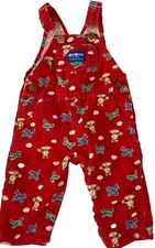 OSHKOSH Vtg Vestbak Corduroy Overalls Sz 3/6 Mo USA Planes Clouds Snap Crotch
