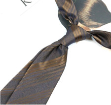 New Classic Striped Brown JACQUARD WOVEN 100 Silk Men's Necktie Tie