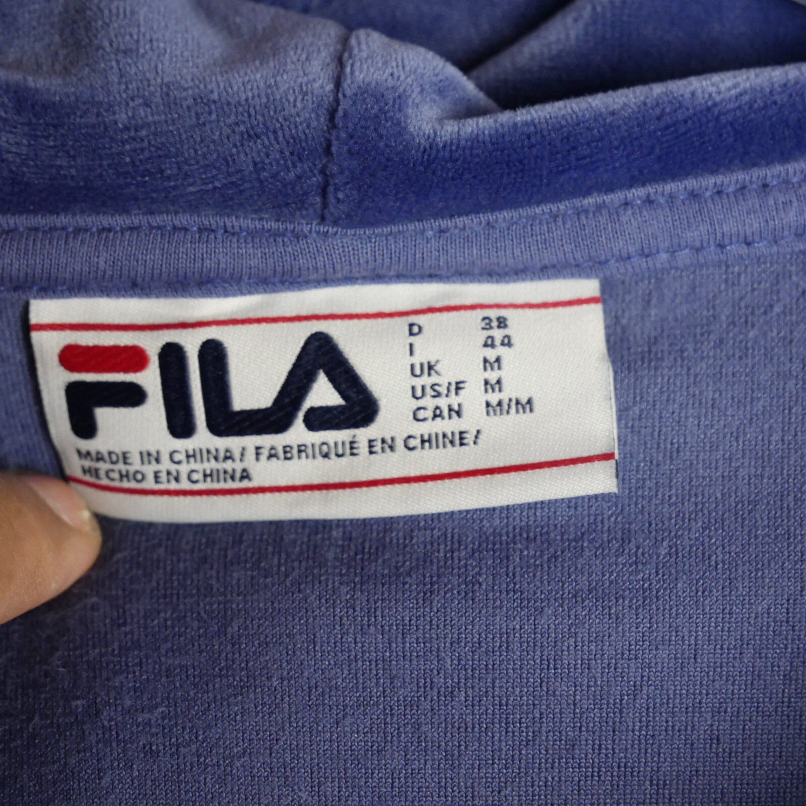 Felpa con cappuccio vintage Fila uomo taglia media in velluto pullover 1 4 zip blu