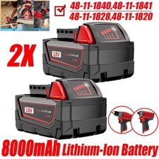 2x Battery For Milwaukee for M18 18V 8 AH Extended Lithium 48-11-1880 48-11-1860
