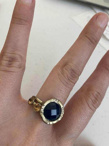 Lot of 2 Faux Gold Stacking Rings Blue Yellow Fashion Jewelry Sz 7/8 - Picture 2 of 5