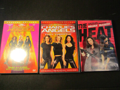 3 DVDs, Charlie's Angels 1 &2, Full Throttle,Cameron D, The Heat, Sandra Bullock