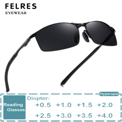 Men Metal Tinted Reading Glasses Classic Square Outdoor Presbyopic Sunglasses 