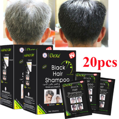 20Pcs Dexe Instant 5Min Black Hair Dye Shampoo White Become Black Hair Color