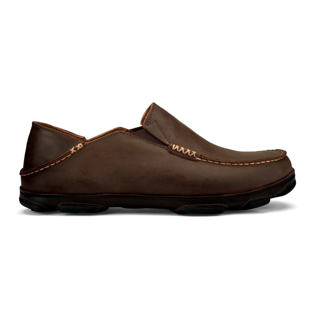 OluKai Men's Moloa Slip-On Dark Wood/Dark Java - 10128-6348, Dark Wood / Dark Ja