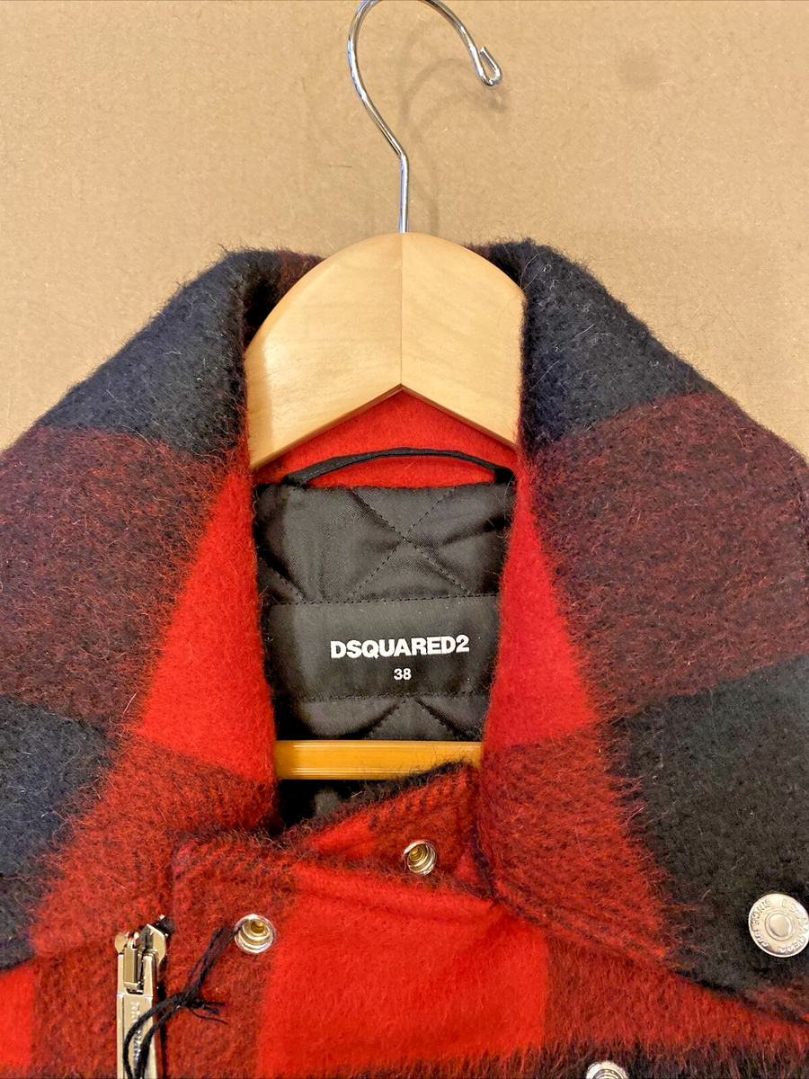 Dsquared2 Red and Black Plaid Wool biker style moto jacket 38 NWT