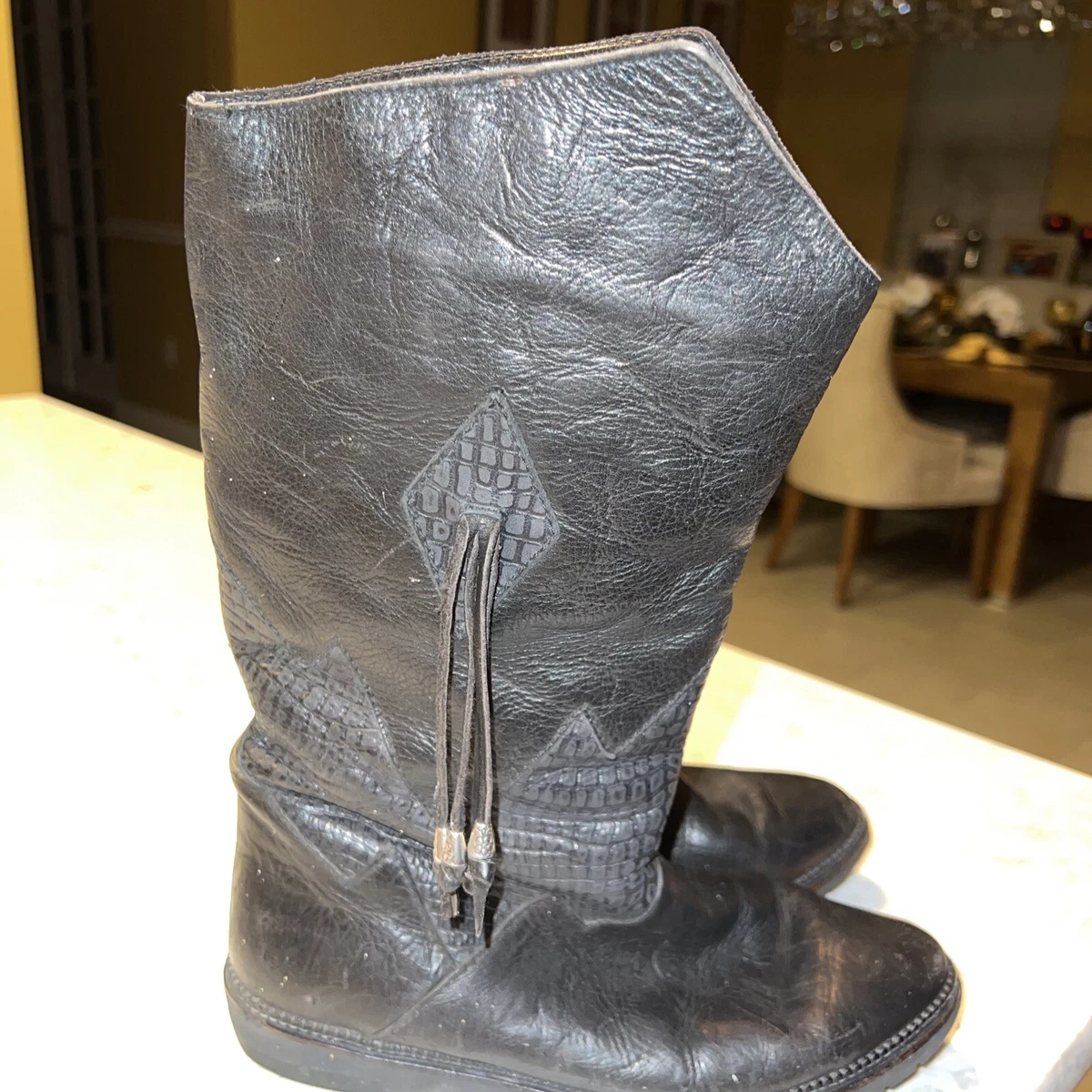 Salamander From Germany Women s Black Leather Mid Calf Fur Lined